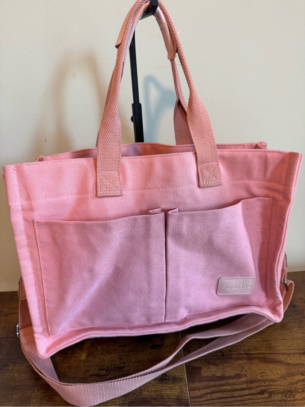 Fioretto Pink Canvas Tote Bag with Shoulder Strap